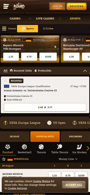 Sportovní sázení s živými kurzy na webu Lizaro
